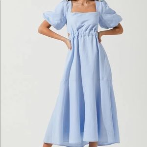 ASTR The Label Angeles Cutout Puff Sleeve Midi Dress Blue Size Large